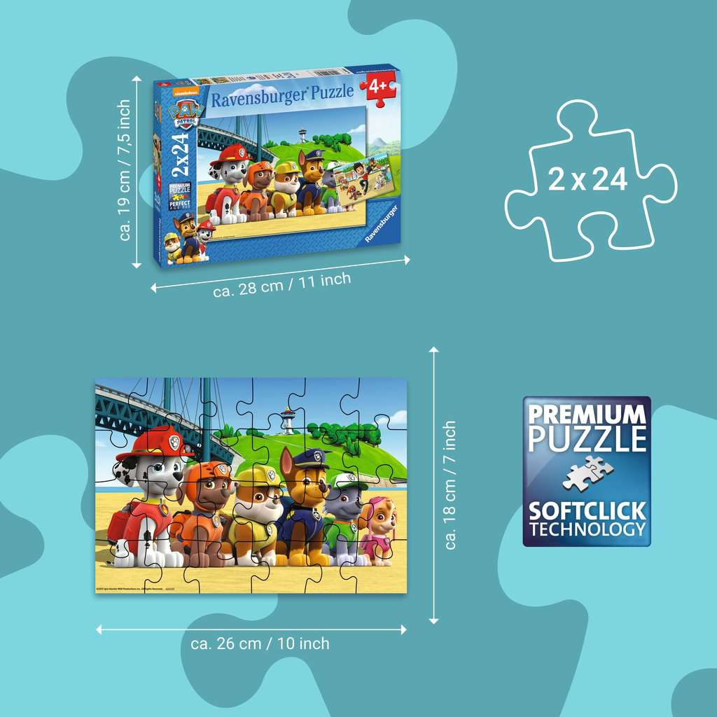 Ravensburger - Puzzle Enfant - Puzzles 2x24 p - Les chiens héros /  Pat'Patrouille - Dès 4 ans - 80534