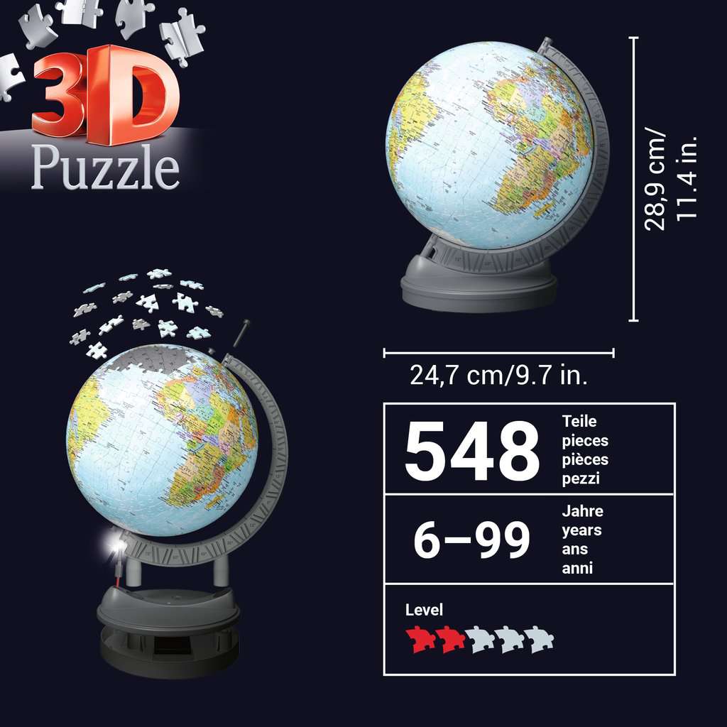 Ravensburger Globe pour enfants sous forme de puzzle 3D avec lumière